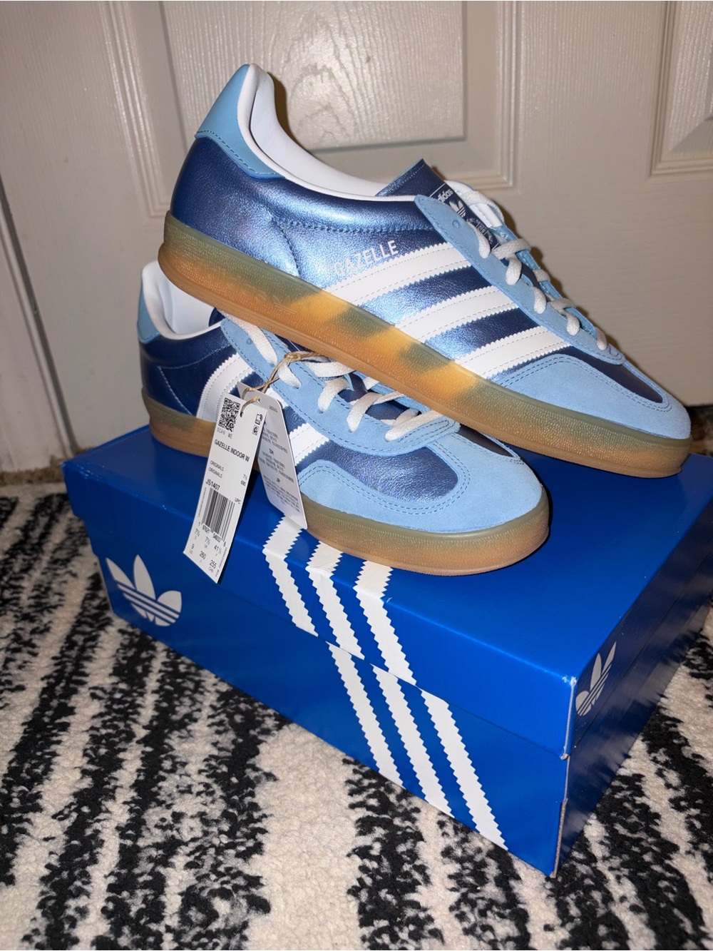 Adidas Gazelle women’s Light Blue and White Sneakers with Gum Sole - Picture 2 of 11